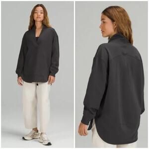 Lululemon LA Oversized Long Sleeve Tunic Size 12 Dark Grey Cotton Sweatshirt